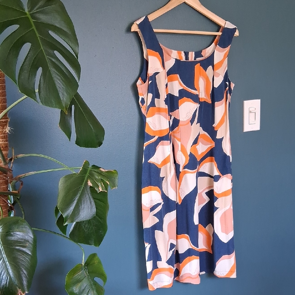 Fox Vibrant Blue and Orange Patterned Midi Dress